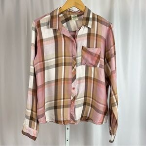 Wrapper Large Mauve Camel Plaid Button Up Shirt Cottagecore Outdoor Cowgirl